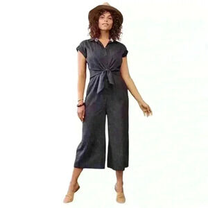 Anthropologie Ett:Twa James Navy‎ Blue Tie Waist Wide Leg Jumpsuit